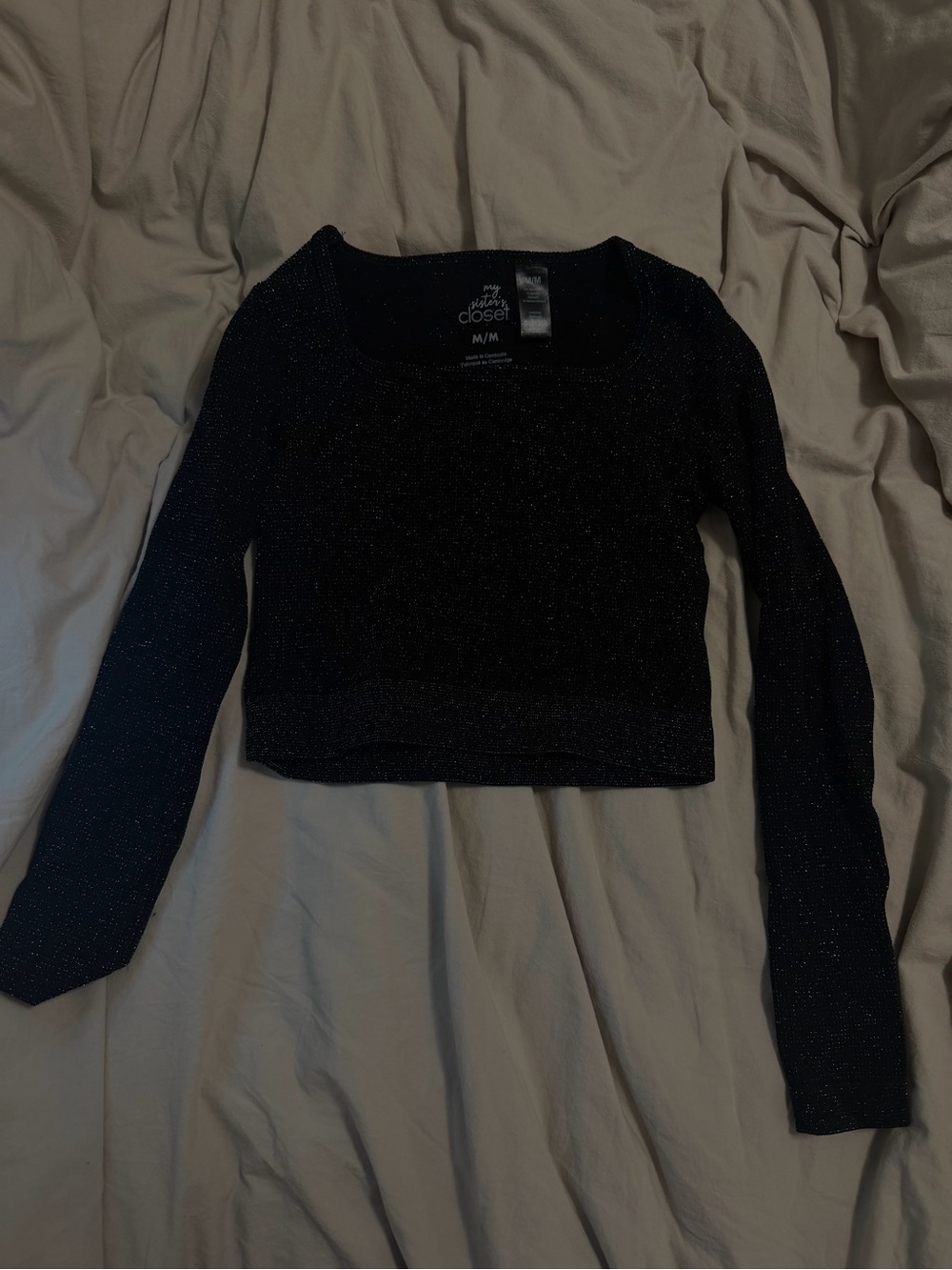 Black Sparkle Cropped Long-Sleeve Top - Closet